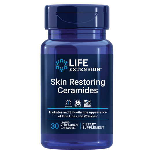Life Extension Skin Restoring Ceramides* – Wheat Oil Extract – Hydrates & Smooths The Appearance of Fine Lines & Wrinkles – Gluten-Free, Non-GMO, 1-Daily, Vegetarian – 30 Liquid Capsules - Medaid International