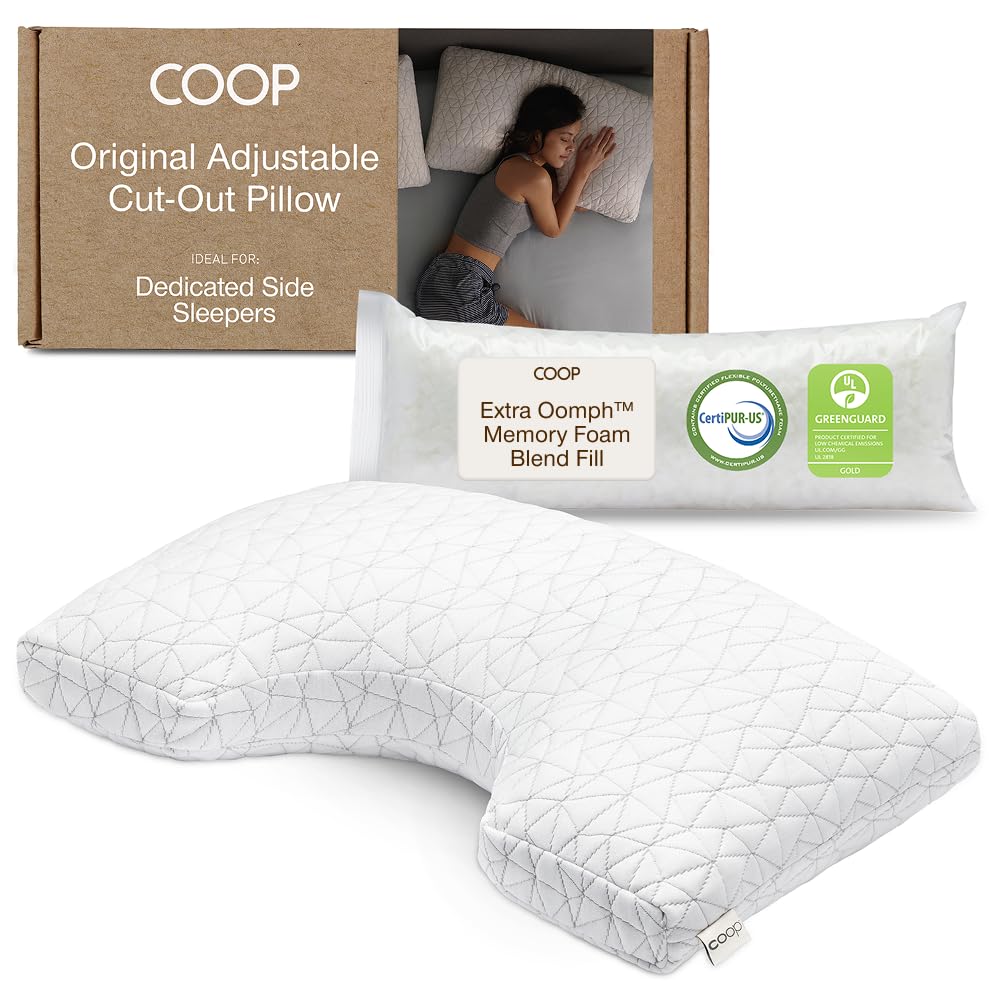 Coop Home Goods Original Cut-Out Adjustable Pillow, Queen Size Bed Pillows for Neck & Head Support, 18 x 28 “ Memory Foam Pillows - Medium Firm for Side Sleeper, CertiPUR-US/GREENGUARD Gold - Medaid International