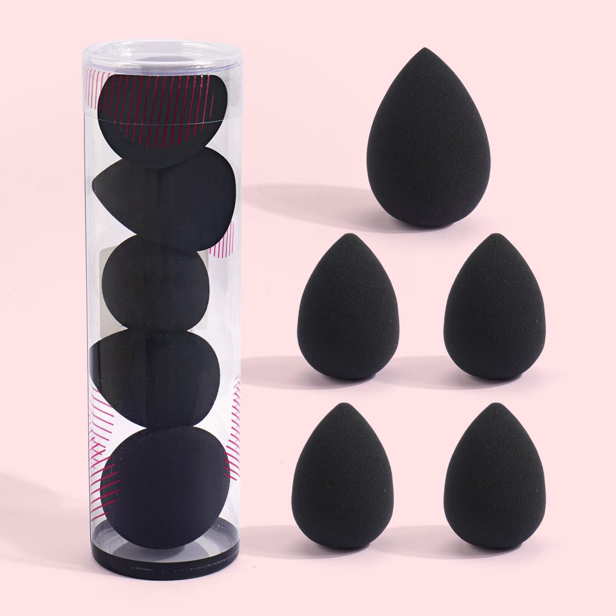 Powder Puff and Makeup Sponges Set, 5PCS Reusable Face Makeup Sponge Blender with Strap, Wet/Dry Use for Foundation & Powder (Black) - Medaid International