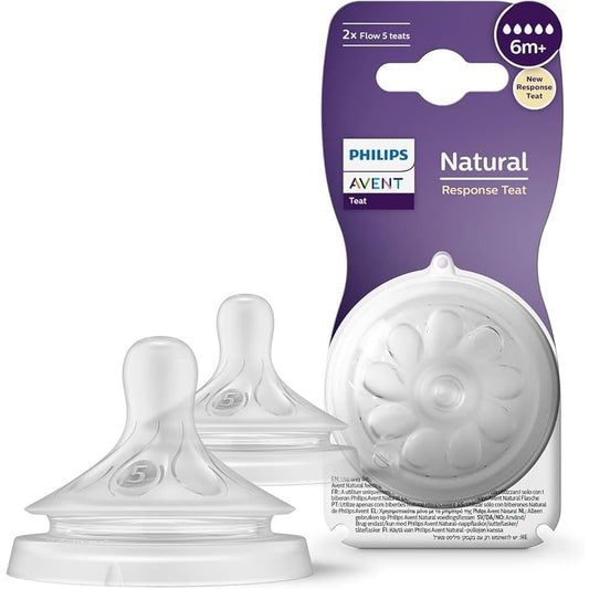 avent 2 natural teats fast flow 5 holes - 6m+ 965/02