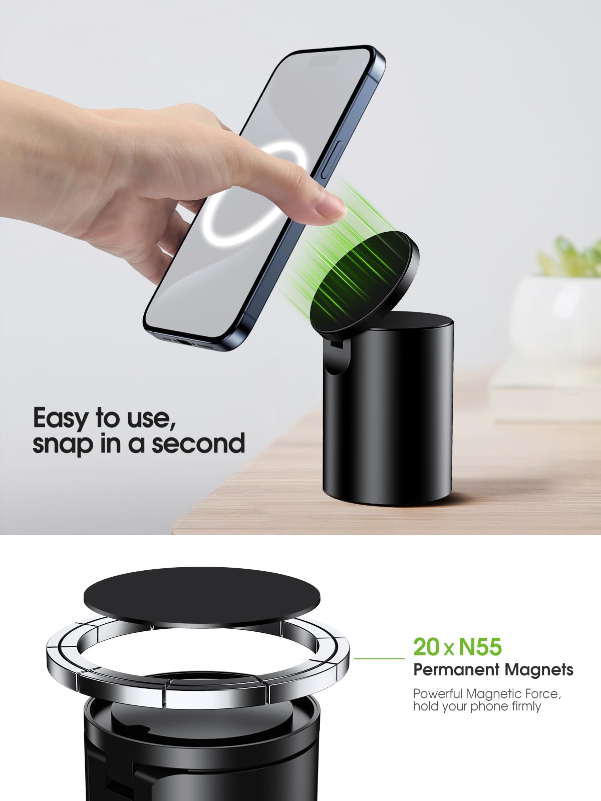 elitehood Heavy Duty Aluminum Magnetic Phone Stand, for Magsafe Stand for iPhone, Adjustable Cell Phone Holder for Desk, Computer Office Desk Accessories, Fits 4-11in iPhone, Kindle, iPads, Tablets - Medaid International