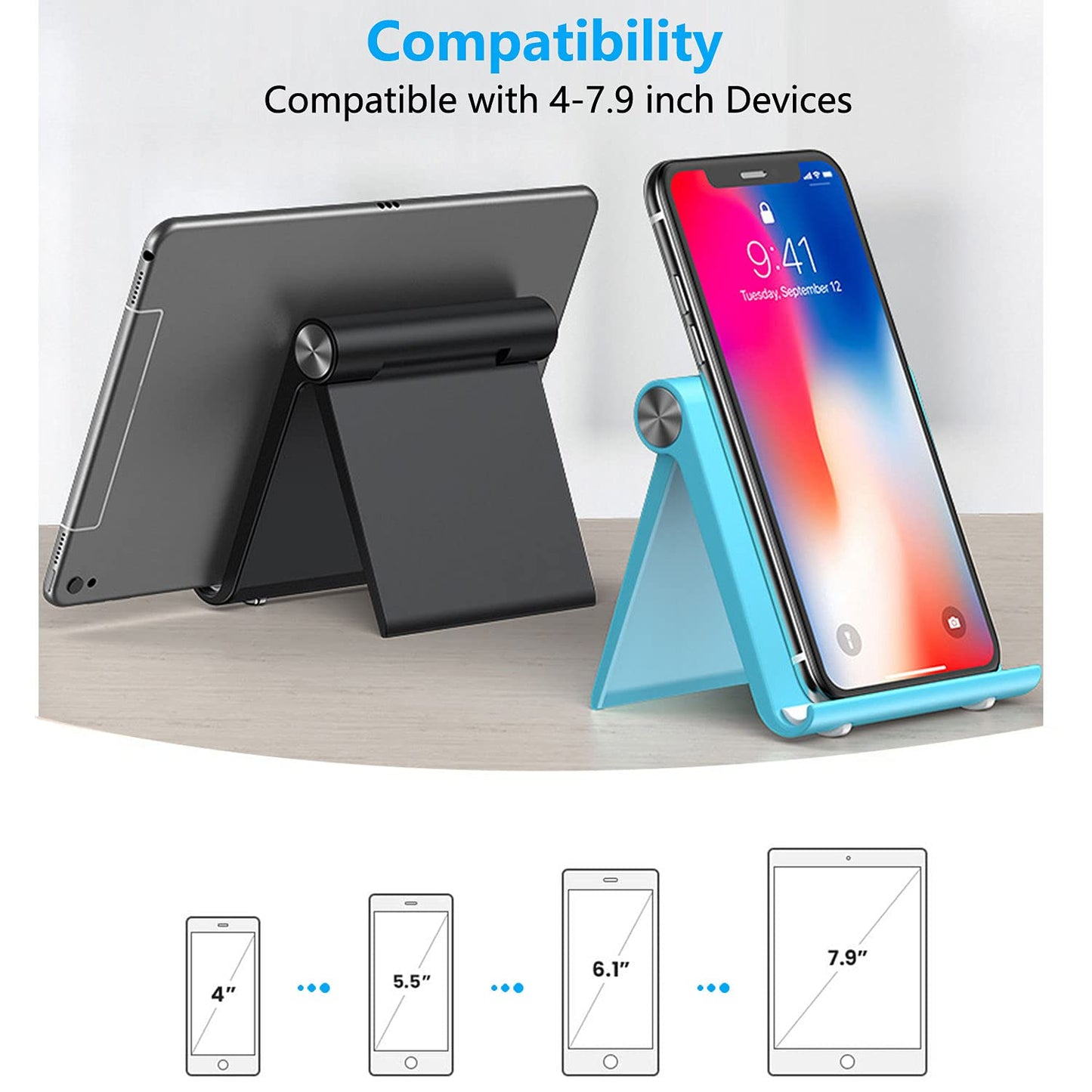 VOVIGGOL Cell Phone Stand Holder, Cellphone Holder Adjustable Desktop Phone Stand for Desk, Foldable Phone Cradle Dock Mobile Stand for iPhone iPad Tablet 4 to 7.9 Inch Smartphones (Black) - Medaid International