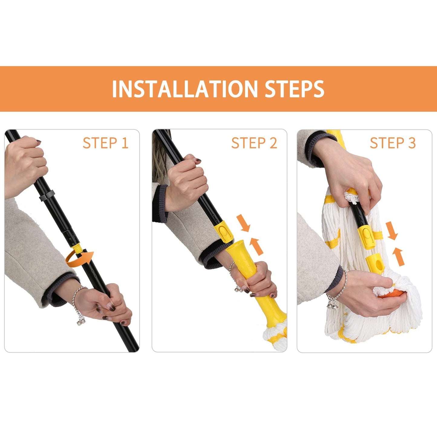 KeFanta Self-Wringing Twist Mop for Floor Cleaning, Long Handled Microfiber Floor Mop with Top Scouring Pad for Kitchen, Hardwood, Restaurant, Bathroom, Garages, Warehouses, Office,57-inch - Medaid International