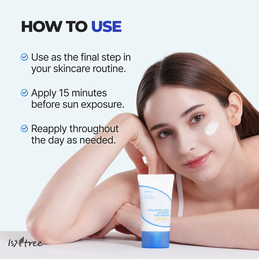 ISNTREE Hyaluronic Acid Natural Suncream 50ml, 1.69 fl oz | SPF 50 | Korean Skincare | Moisturizing | No White Cast | Korean Sunscreen | Broad Spectrum | Mild Formula - Medaid International