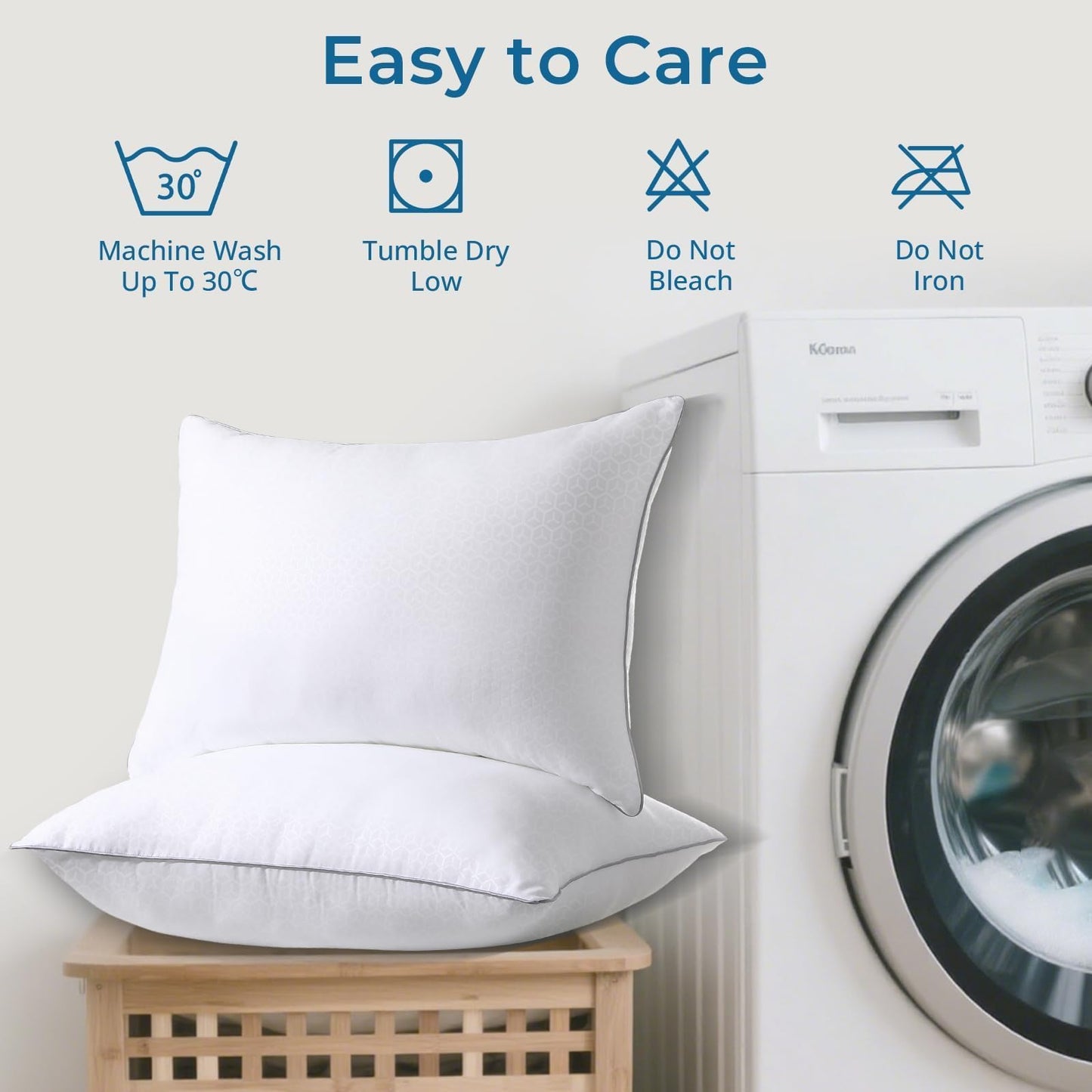 Sasttie Pillows Queen Size Set of 2, Bed Pillows for Side, Back, and Stomach Sleepers - Oeko-Tex Certified Down Alternative Plump Filling - Hotel Quality and Machine Washable, 2 Pack - Medaid International