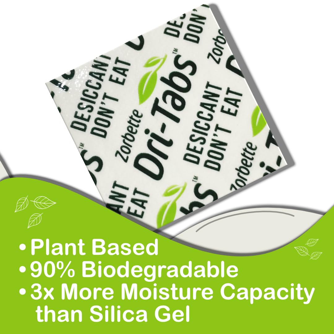 Zorbette Dri-Tabs | Food-Safe Moisture Absorbers – Keep Fruits, Veggies, Snacks, Bread & More Fresher, Longer! Eco-Friendly, Plant Based Desiccant That Replaces Silica Gel Packets - 75pk (Green) - Medaid International