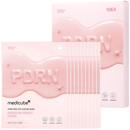 medicube Salmon DNA PDRN Pink Vita Coating Sheet Mask 10EA - Korean sheet mask for glass skin - Luxurious Home care Mask for Hydration, Firming, and Balanced Skin, Korean Skin Care (22g/0.77oz x 10ea) - Medaid International
