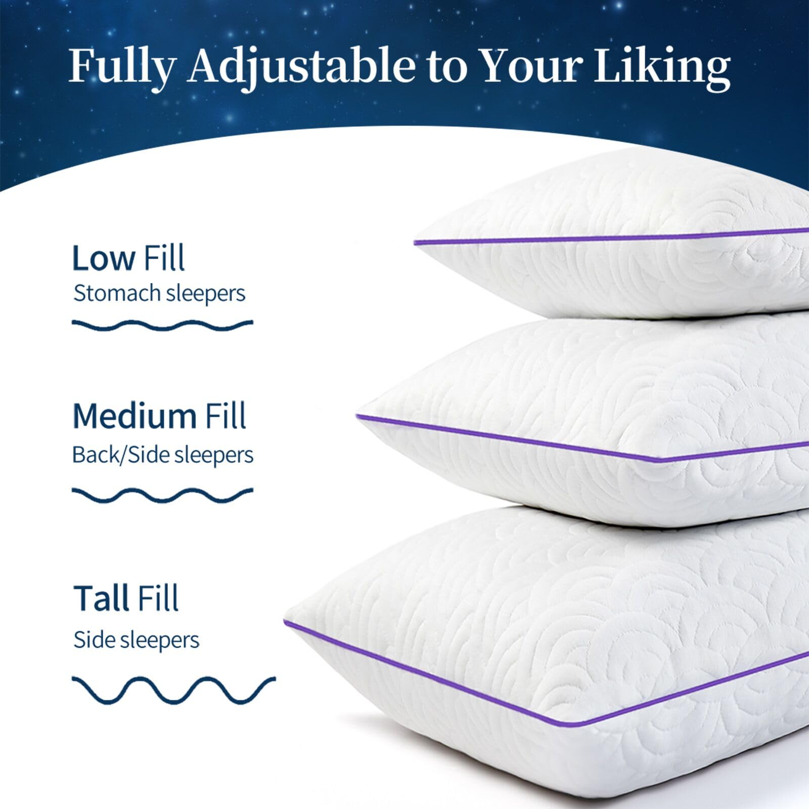 MOLCLCUY Memory Foam Pillows Queen Size Set of 2 Adjustable Cool Pillow for Side Back Stomach Sleepers Luxury with Washable Cover - Medaid International