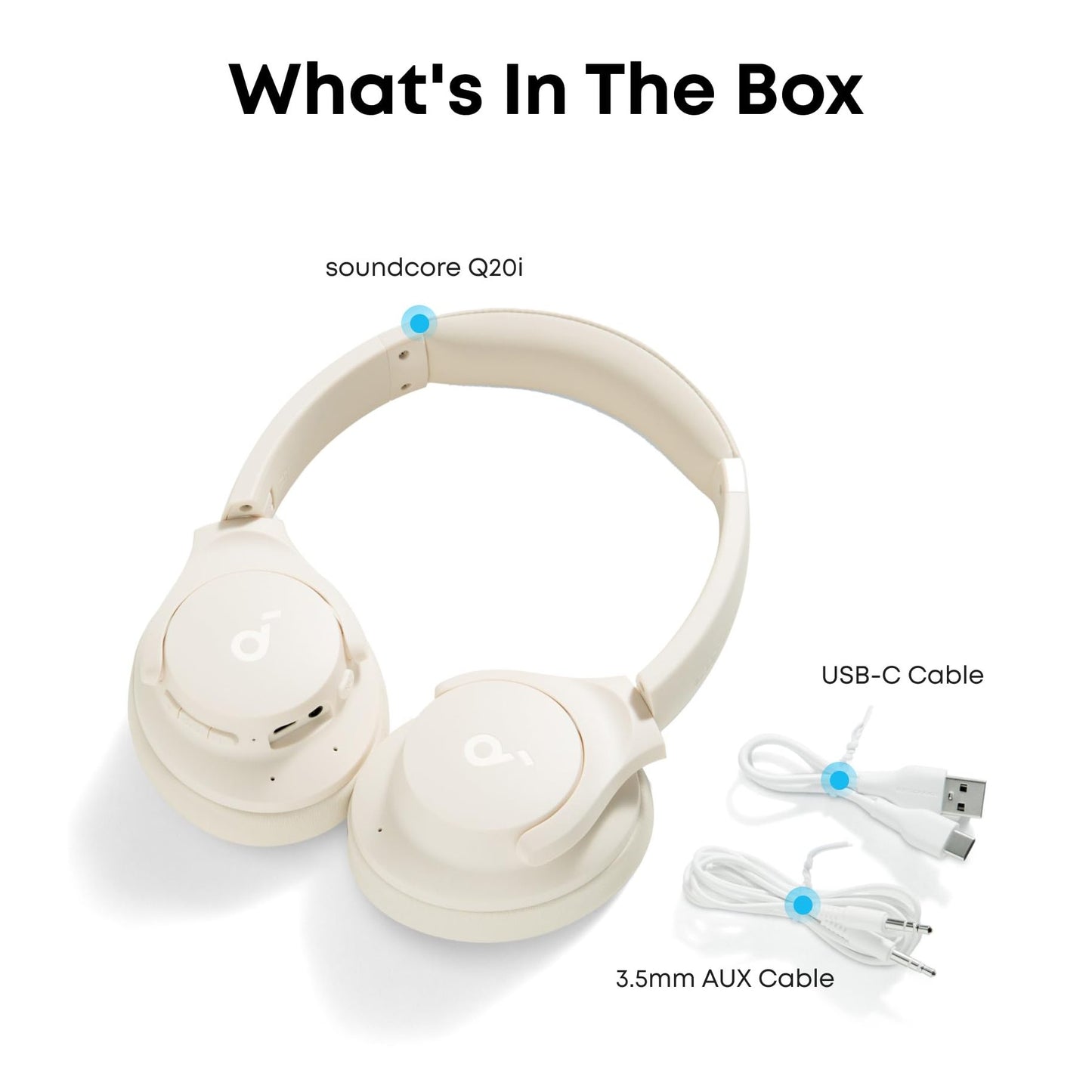Soundcore by Anker Q20i Hybrid Active Noise Cancelling Headphones, Wireless Over-Ear Bluetooth, 40H Long ANC Playtime, Hi-Res Audio, Big Bass, Customize via an App, Transparency Mode (White) - Medaid International