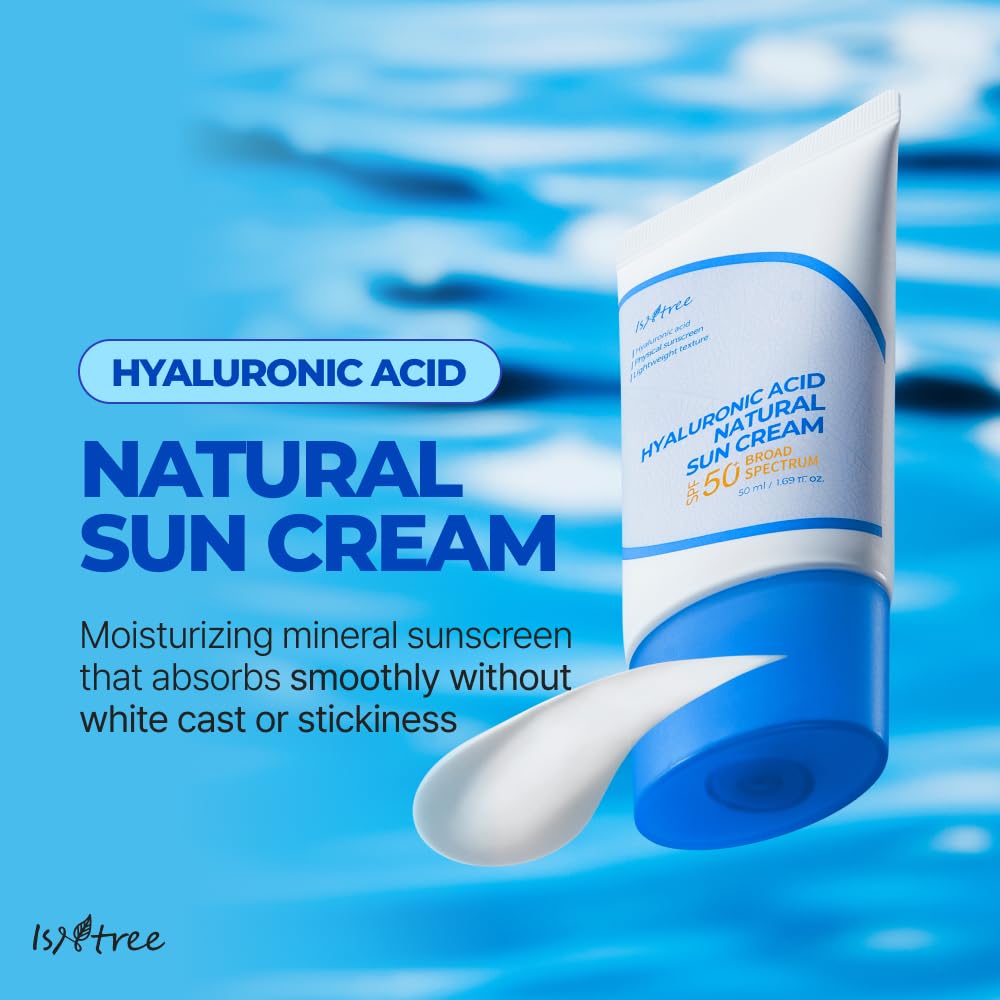 ISNTREE Hyaluronic Acid Natural Suncream 50ml, 1.69 fl oz | SPF 50 | Korean Skincare | Moisturizing | No White Cast | Korean Sunscreen | Broad Spectrum | Mild Formula - Medaid International