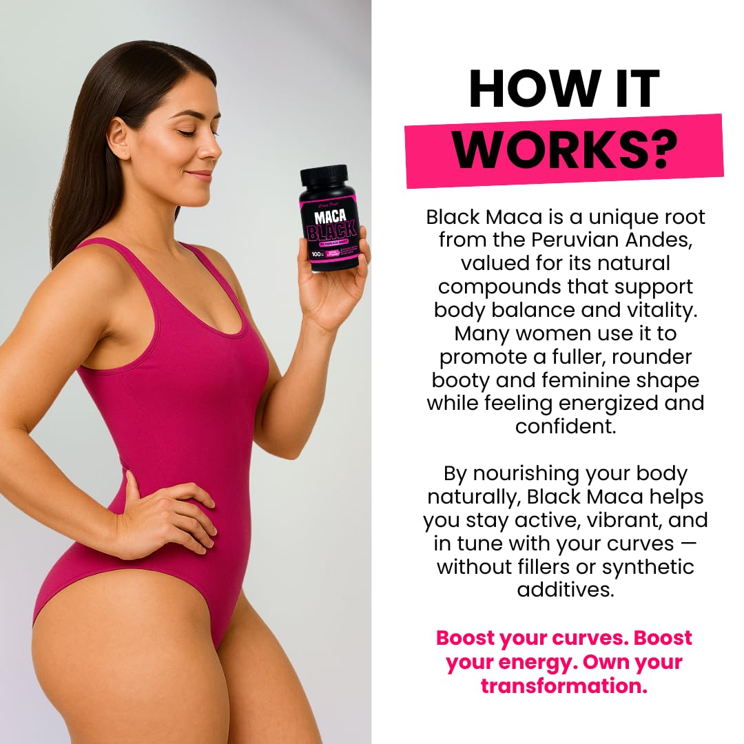 Genuine Black Maca Root Pills for a Big Butt Growing in Short time- 600 mg x 100 und (31 Days) by CurvyFruit - Medaid International