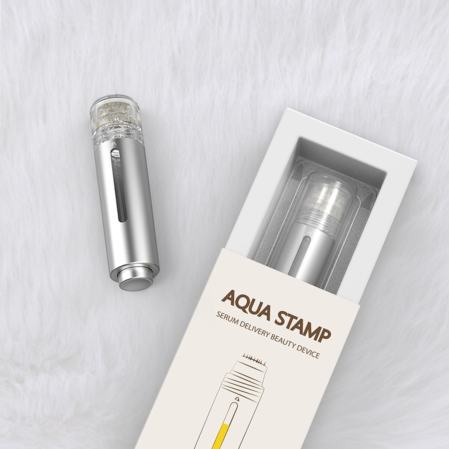 AQUA STAMP 2-in-1 Titanium Derma Stamp | 0.25mm Gold Micro Needles | Manual Microneedling Tool for Face Lips Scalp Care | Portable Serum Applicator with Storage Tube - Medaid International