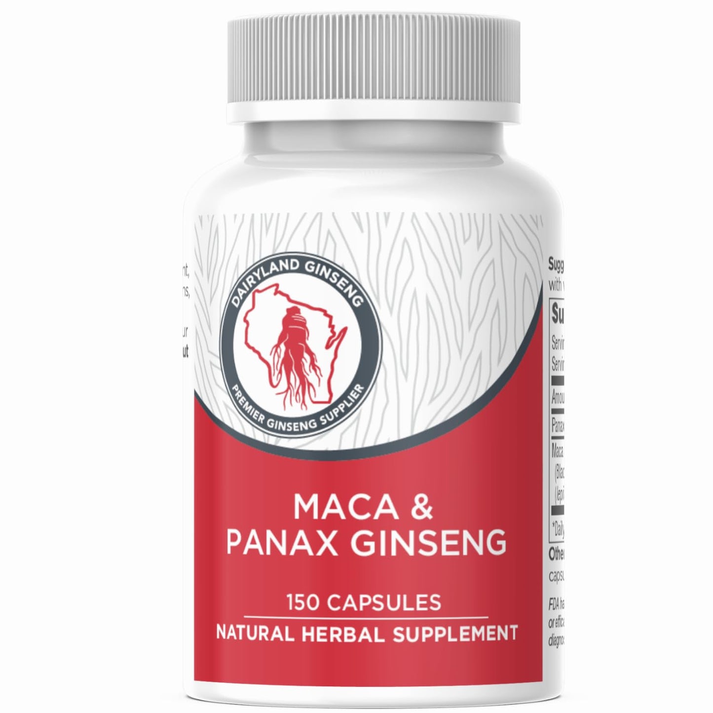 Maca Root Capsules + Korean Panax Ginseng - Concentrated Extract Black + Red + Yellow Maca Root, Panax Ginseng Capsules 150 ct - Medaid International