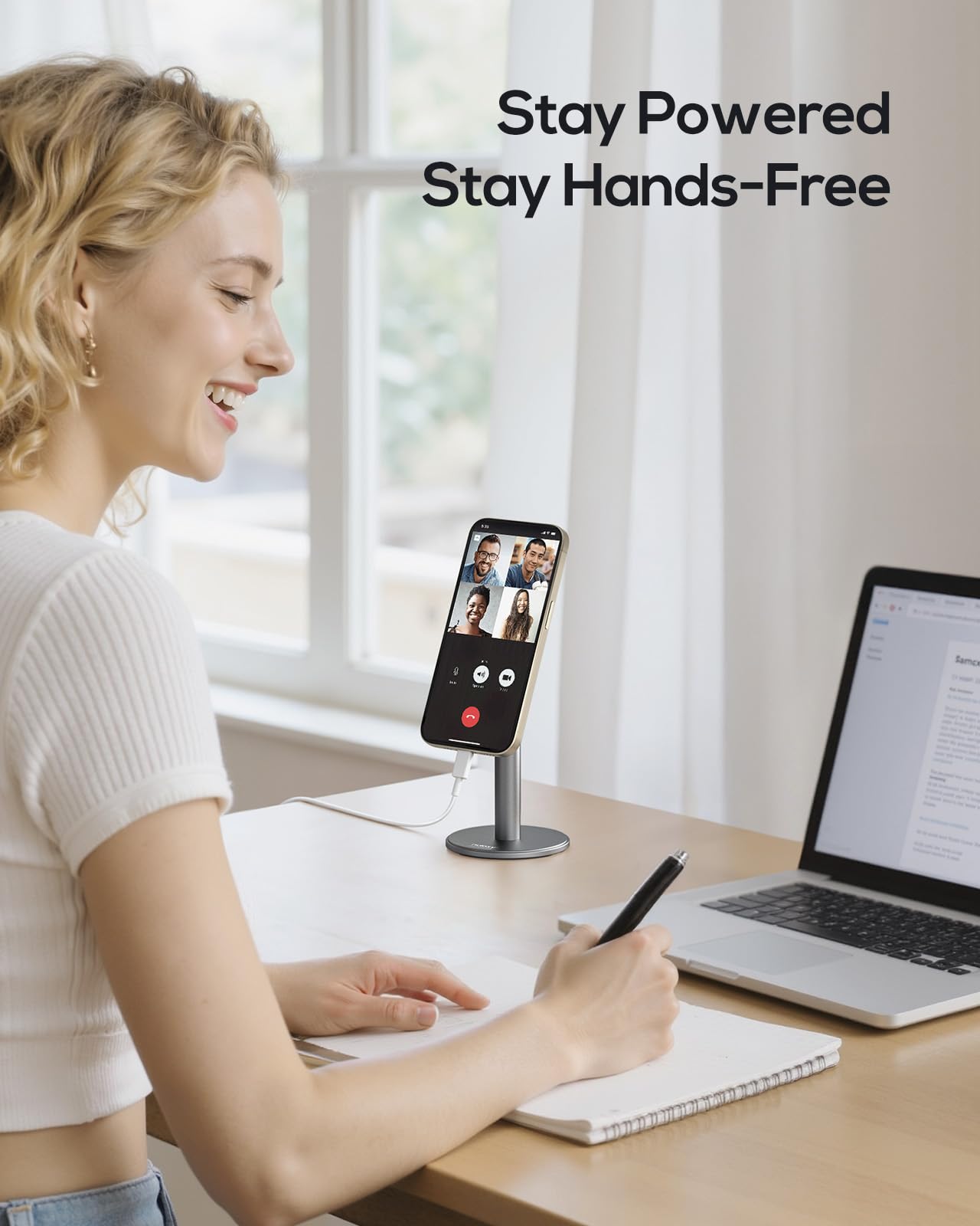 Nulaxy Magnetic Full Aluminum Cell Phone Stand for MagSafe with Metal Ring, 360 Rotating Phone Stand for Desk, Office Desk Accessories, Adjustable Phone Holder Compatible with All Phones, Gray - Medaid International