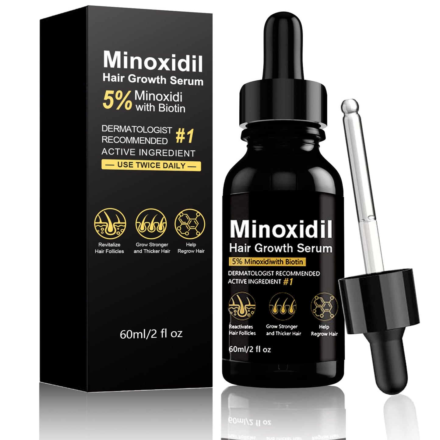5% Minoxidil Hair Growth Serum, Topical Minoxidil for Men Beard Growth, Hair Regrowth for WomenTreatment for Scalp Hair Loss and Thinning, With Biotin - Medaid International