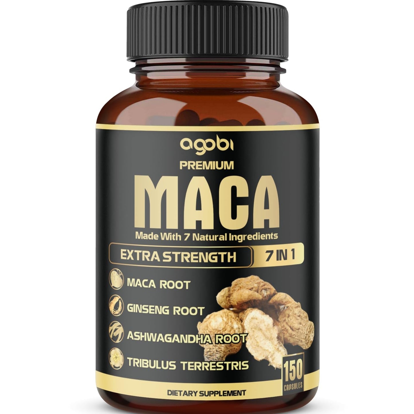 7in1 Premium Maca Root Capsules - with Ashwagandha, Ginseng, Tribulus, Shilajit, Shatavari & Black Pepper - Natural Energy, Performance & Mood Support - 150 Counts for 5 Months - Medaid International