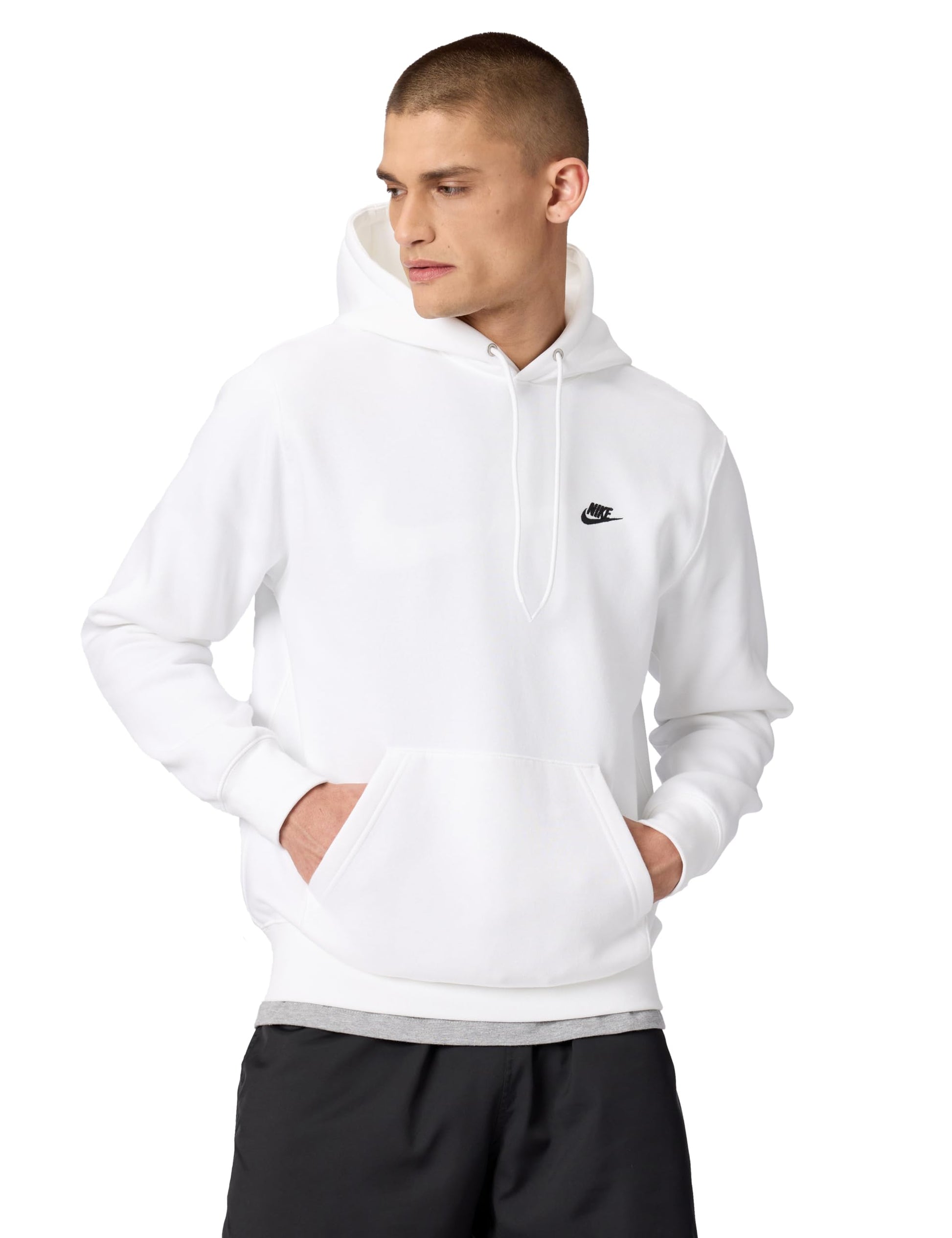 Nike Men's Club Pullover Fleece Hoodie, White/White/Black, Large - Medaid International