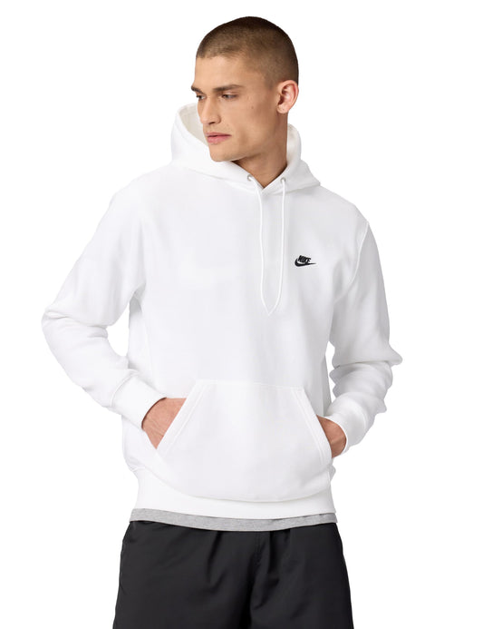 Nike Men's Club Pullover Fleece Hoodie, White/White/Black, Large - Medaid International