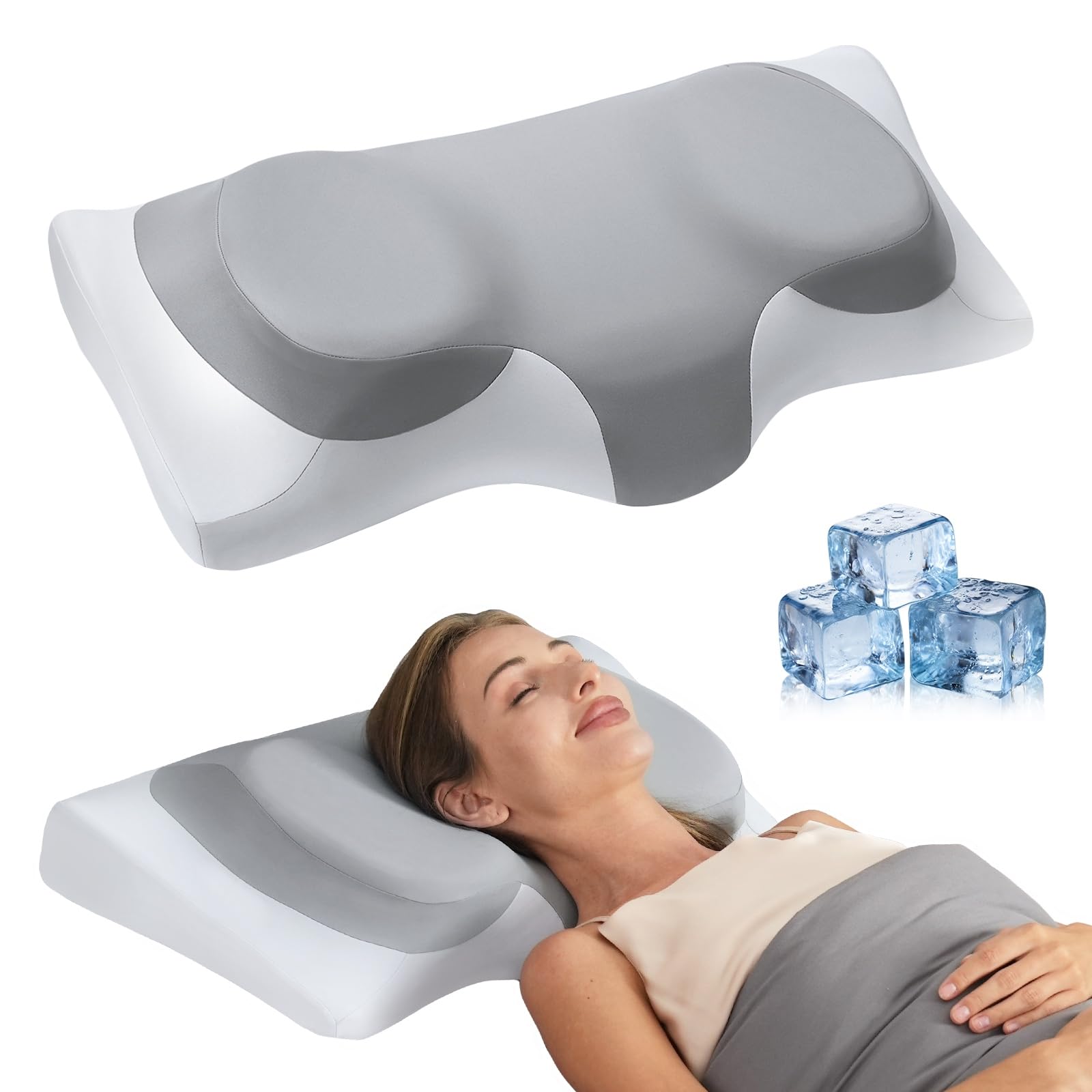ABLEGRID Dual-Layer Memory Foam Cervical Neck Pillow,Contour Cooling Gel Support Pillow for Neck Shoulder Pain Relief,Ergonomic Orthopedic Adjustable Deep Sleep Bed Pillow for Side,Back,Stomach Sleep - Medaid International