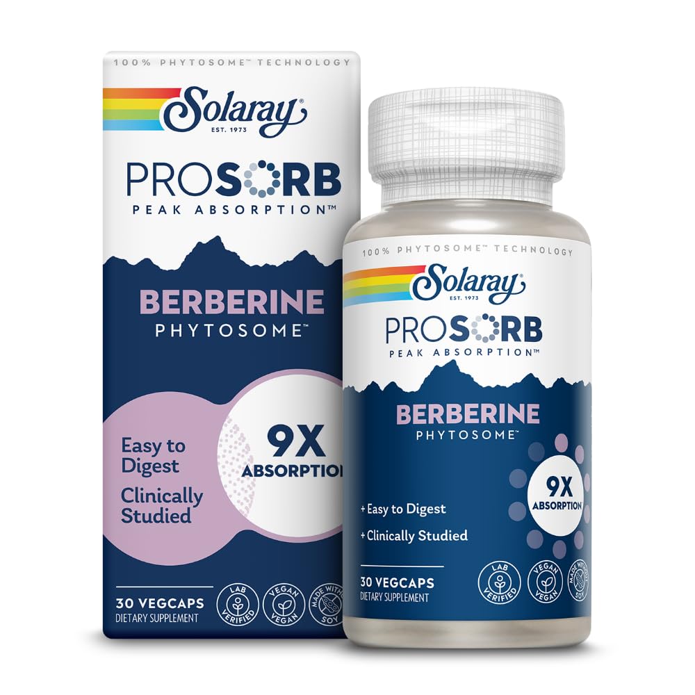SOLARAY Berberine Phytosome - 9X Absorption and Easy-to-Digest - Standardized to 30% Berberine HCl - Vegan, Made Without Soy - 60-Day Guarantee - 30 Servings, 30 VegCaps - Medaid International
