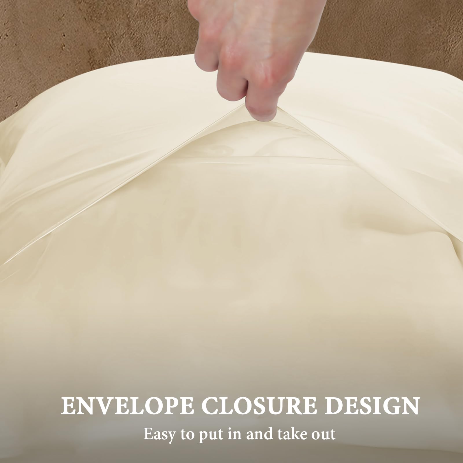 BHZ Satin Goose Down Feather Pillows King Size with Beige Satin Pillowcase for Hair and Skin, Cooling Pillow Cases Similar to Silk Pillow Cases, Christmas Decorative Gifts for Women, Mom Men - Medaid International