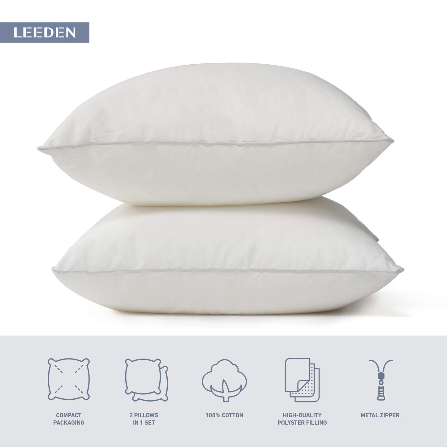 Leeden 18 x 18 Pillow Inserts (Set of 2) - Throw Pillow Inserts with 100% Cotton Cover - 18 Inch Square Decorative Pillows for Sofa, Couch, Bed and Home Decor - Medaid International