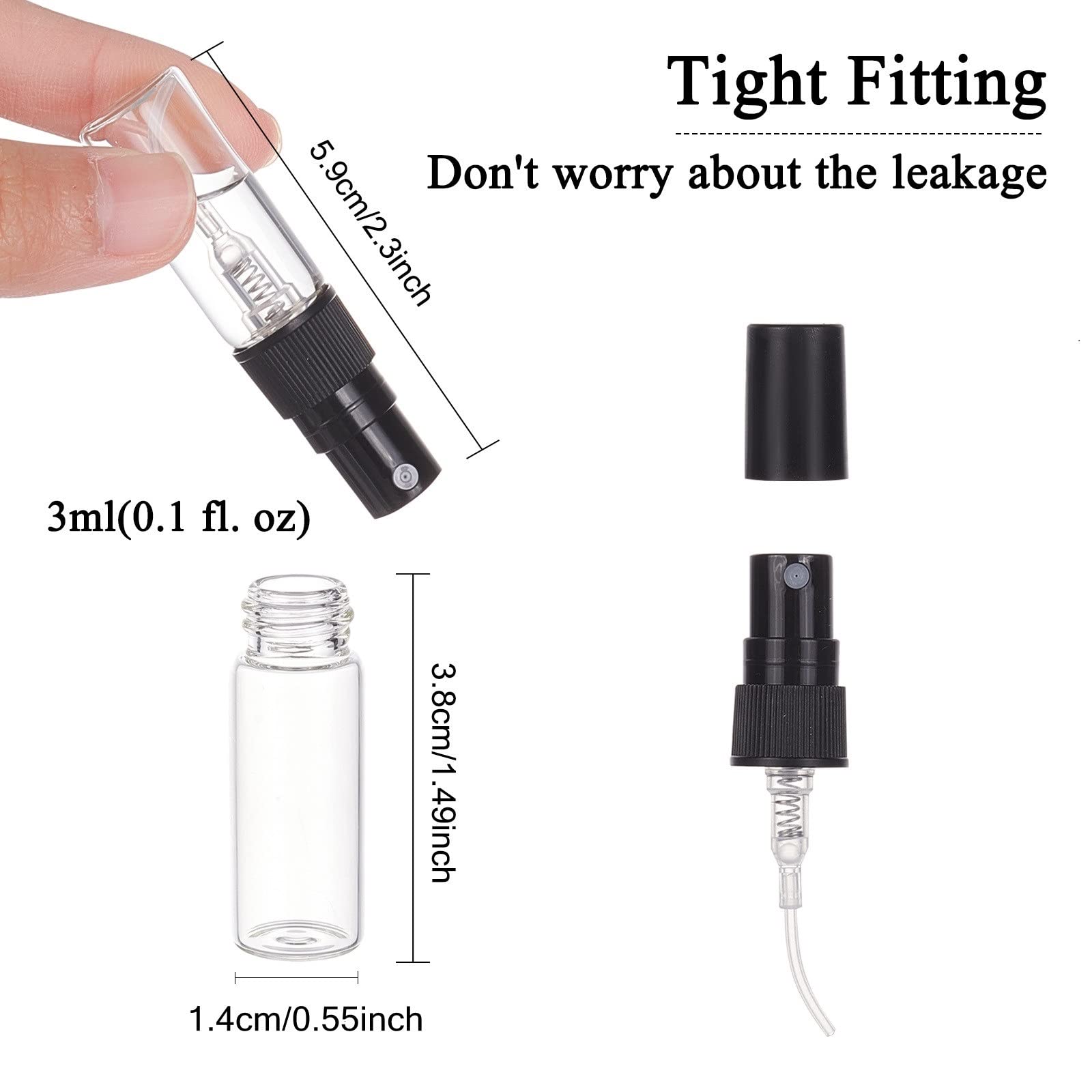 BENECREAT 40PCS 3ml Mini Fine Mist Glass Spray Bottle Clear Glass Travel Empty Atomiser Black Cap with 2PCS Funnel and 4PCS 2ml Pipettes for Perfume, Cosmetic - Medaid International