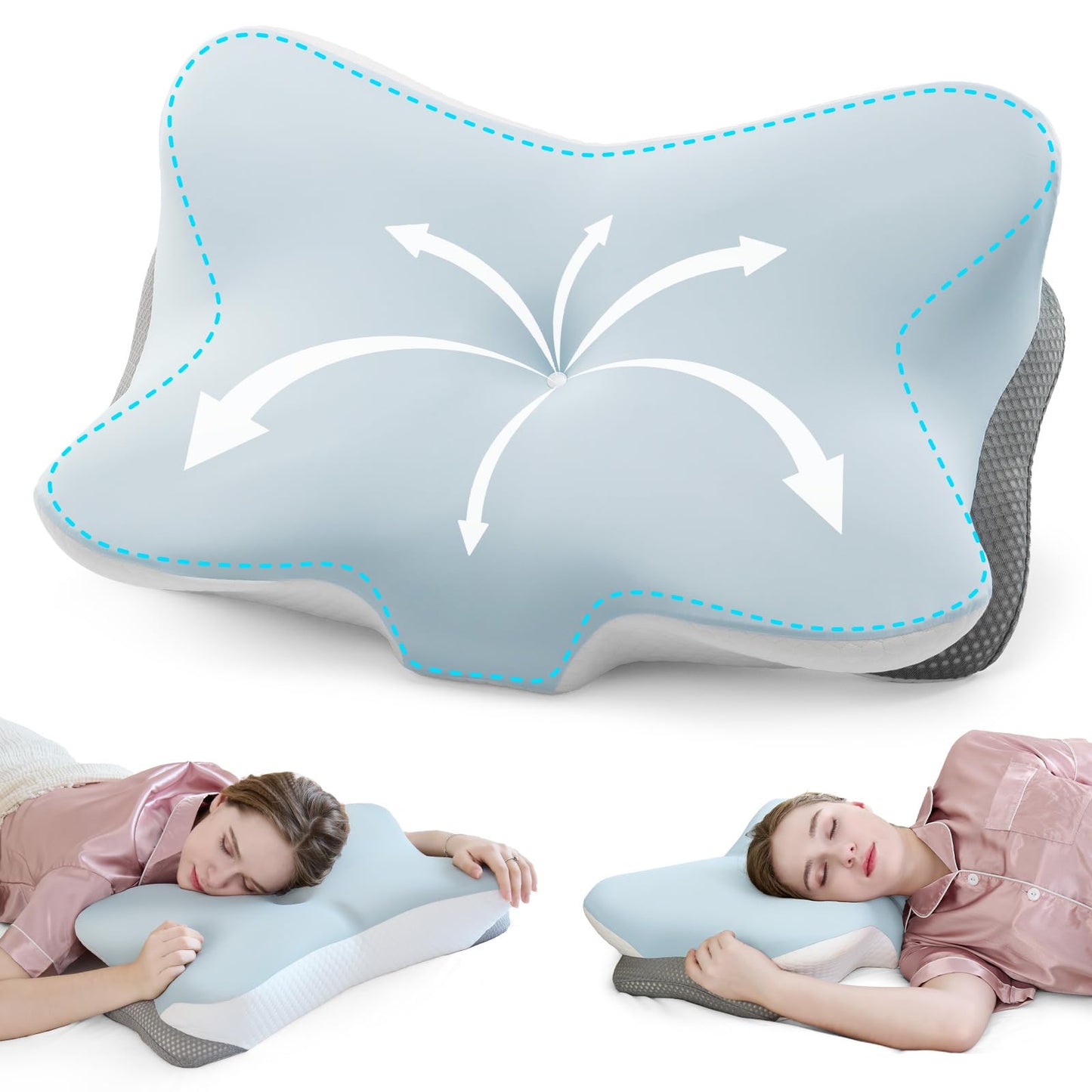 SHJADE Cervical Pillow for Neck Support, Memory Foam Contour Pillow, Ergonomic Orthopedic Pillow, Adjustable Height Soft Bed Pillow with Breathable Pillowcase for Back, Side, Stomach Sleeper - Medaid International