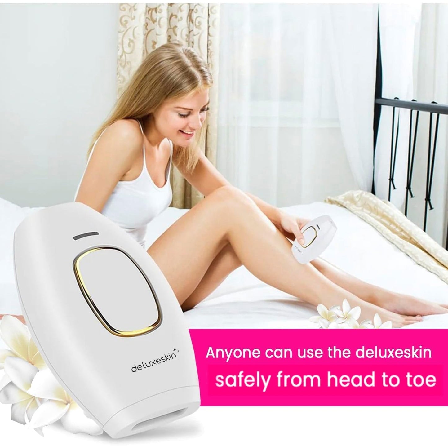 Deluxeskin Laser Hair Removal At Home - IPL Hair Remover Device | Facial Hair Removal Handset | Skincare of Bikini, Legs, Arms, Face, Upper Lips - Medaid International