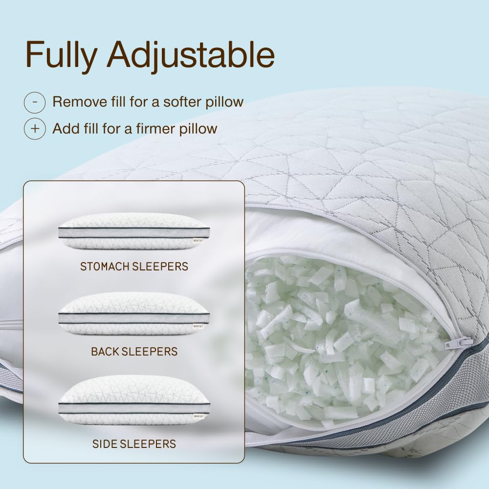 Coop Home Goods Eden Bed Pillow Queen Size for Sleeping on Back, Stomach and Side Sleeper- Medium Soft Memory Foam Cooling Gel - CertiPUR-US/GREENGUARD Gold - Medaid International