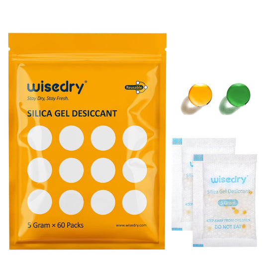 5 Gram [60 Packs] Food Grade Silica Gel Packs Rechargeable Desiccant Dehumidifiers Pouches with Color Indicating Beads Reusable Moisture Absorbers for Food Storage - Medaid International