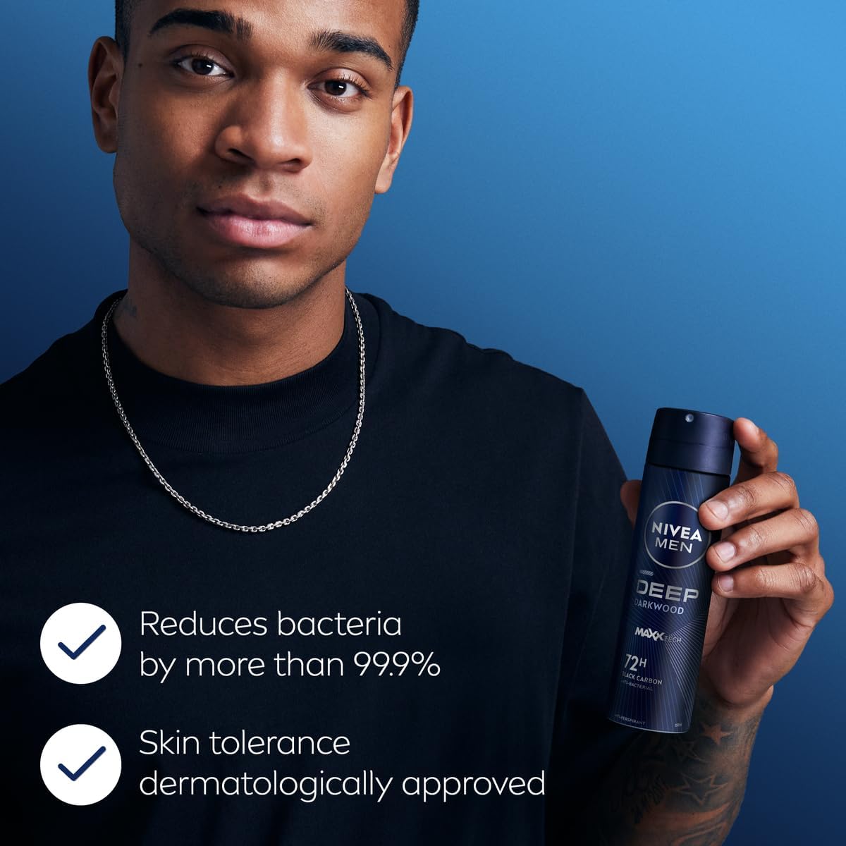 NIVEA MEN Deep MaxxTech Darkwood Spray 150ml, with Black Carbon, 72H Odor & Sweat Protection, Warm Darkwood Scent - Medaid International