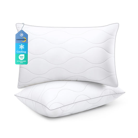 COZSINOOR Cooling Bed Pillows Queen Size Set of 2, Hotel-Quality Fluffy Microfiber Fill - Down Alternative for Side, Back & Stomach Sleepers, Breathable & Skin-Friendly - Medaid International