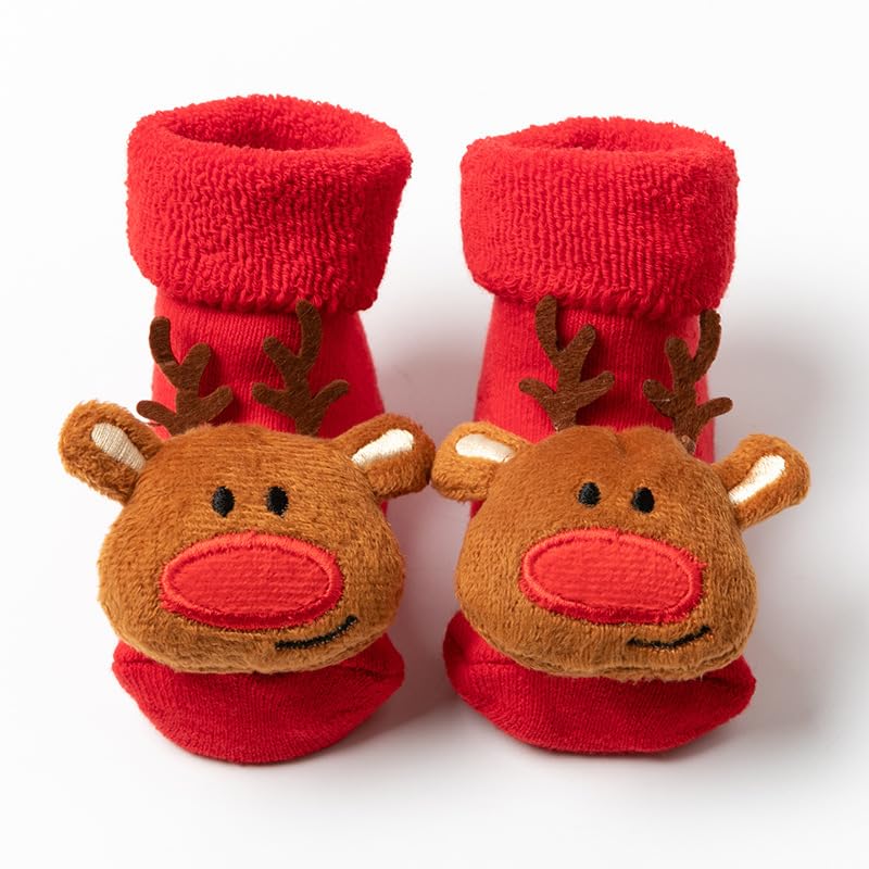 Christmas Socks - Thickened Non-Slip Walking Socks with Santa, Reindeer, Red & White, Soft Polyester for Fall/Winter, Christmas Clothes - Medaid International
