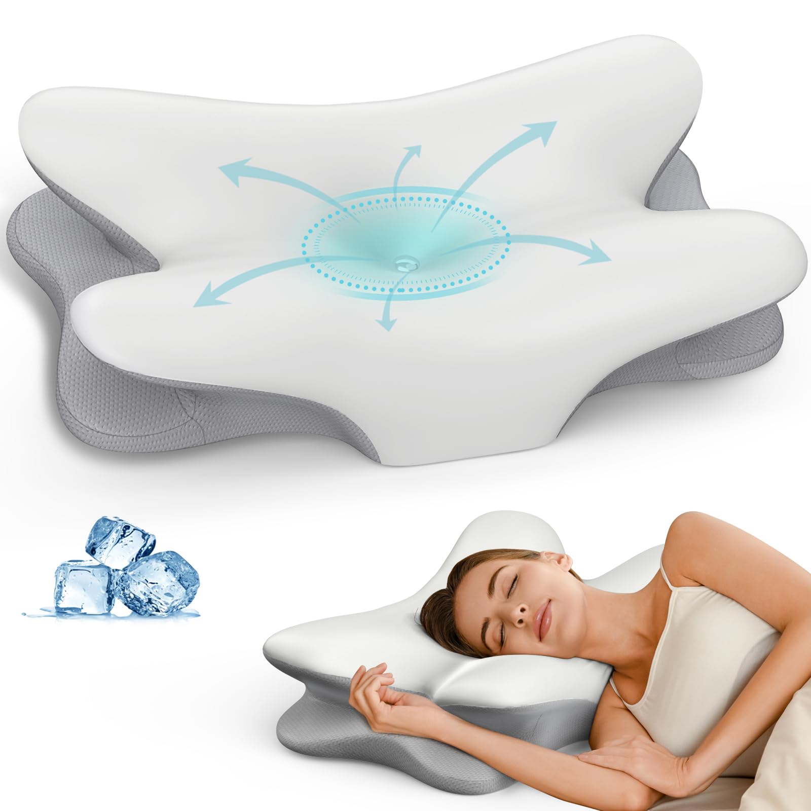 Cervical Neck Pillow for Pain Relief - Ergonomic Side Sleeper Pillow for Neck Support, Cooling Memory Foam Pillows for Sleeping, Contour Pillow Orthopedic Bed Pillow for Back Stomach Sleepers - Medaid International
