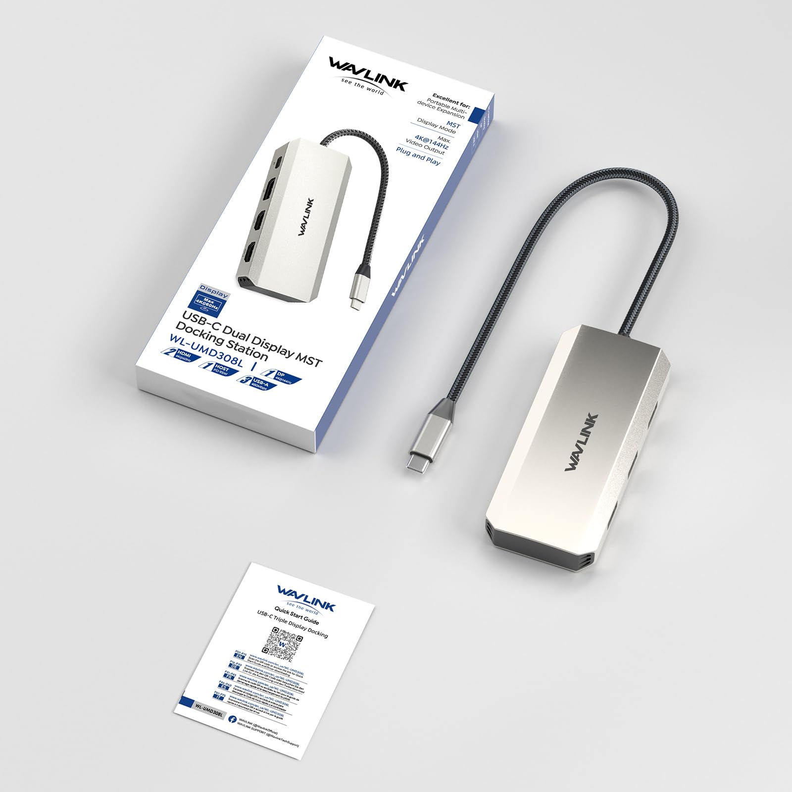 Laptop Docking Station, WAVLINK Triple 4K Docking Station with Dual HDMI, DP, 100W PD in, 3 USB-A2.0 for Wireless Device, Compatible with Dell/HP/Lenovo etc, Windows Systerm Computer Only - Medaid International