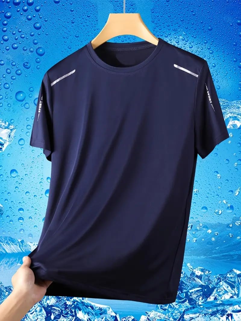 Quick Dry Ice Silk Athletic T-Shirts for Men, Athletic Short Sleeve Moisture Wicking Tee for Running,Training （1 Piece） Dark Blue - Medaid International