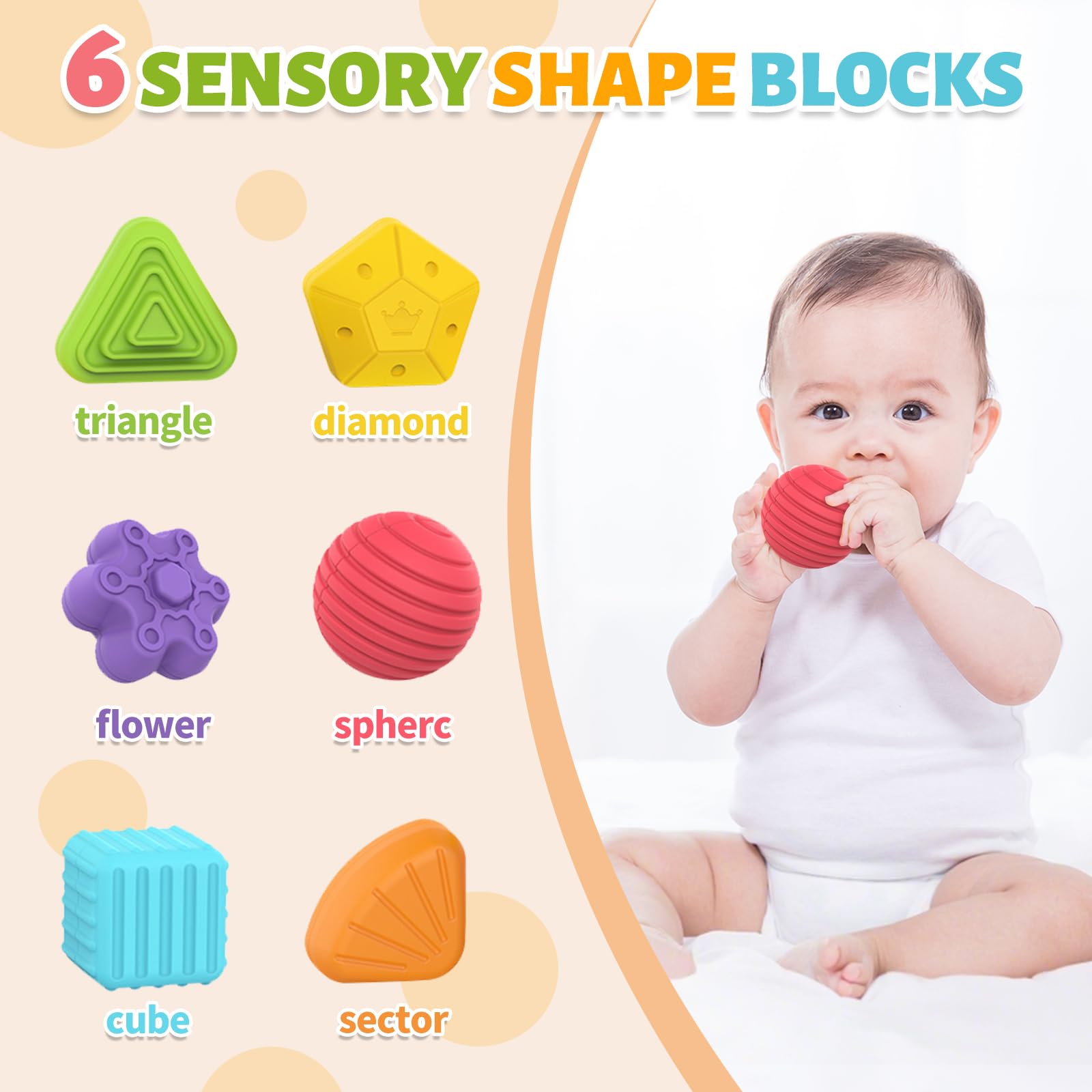 MINGKIDS Montessori Toys for 1 Year Old, 6 Pc Multi Sensory Shape, Toddler Developmental Learning Birthday Gifts, Baby Toys 12 Month - Medaid International