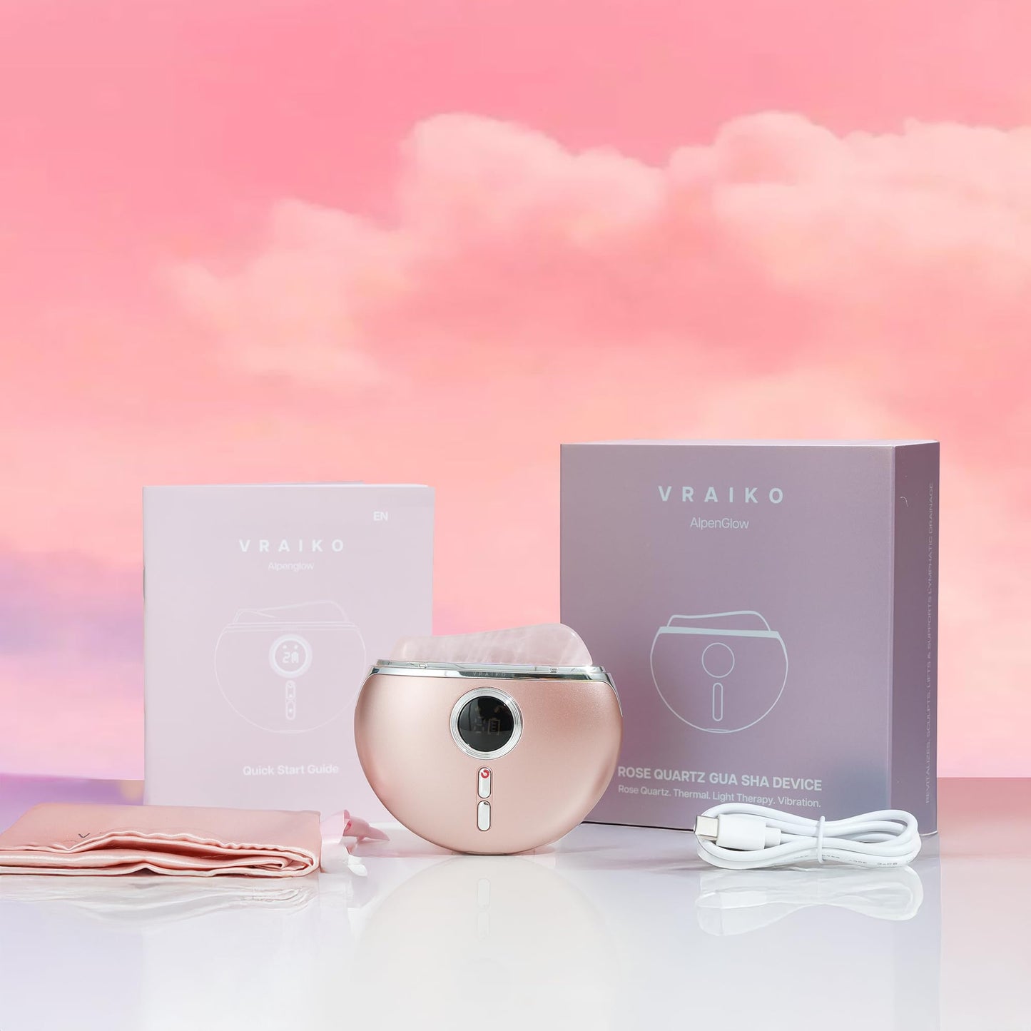 VRAIKO AlpenGlow Electric Gua Sha Device, Rose Quartz Gua Sha Facial Tools with Heat and Vibration, Gua Sha Face Massager for Lymphatic Drainage, Lift, Puffiness, Rejuvenation Natural Glow (Rose Gold) - Medaid International