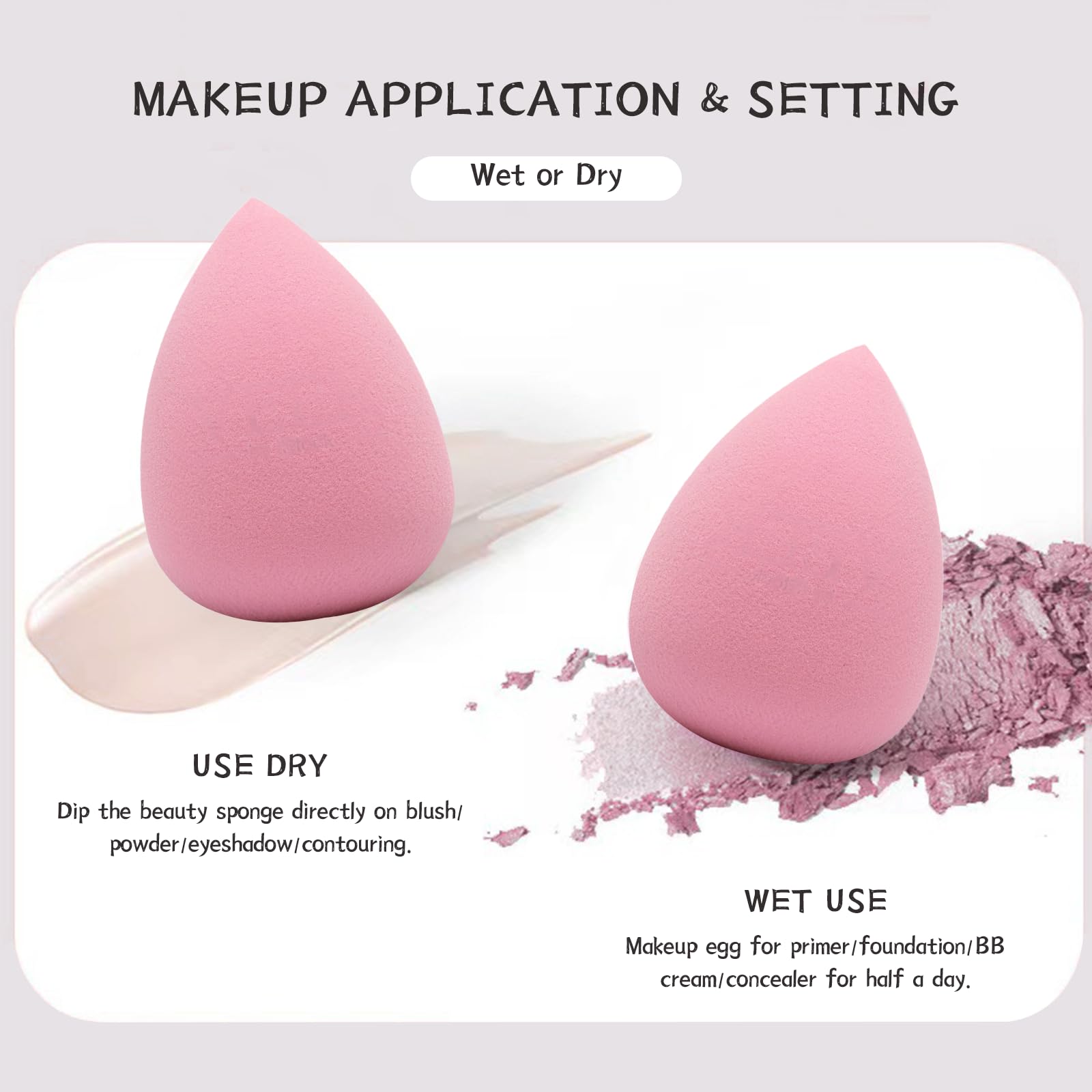 Makeup Sponges Set 4Pcs of Beauty Eggs Makeup Sponges for Foundation and Durable Suitable for Girls and Women(Pink) - Medaid International