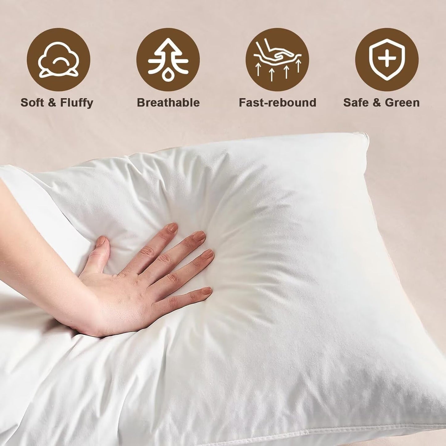 BHZ Goose Down Feather Pillows Queen Size - Hotel Collection Bed Pillows for Sleeping Soft Pillow for Side and Back Sleepers with 100% Cotton Fabric - Medaid International