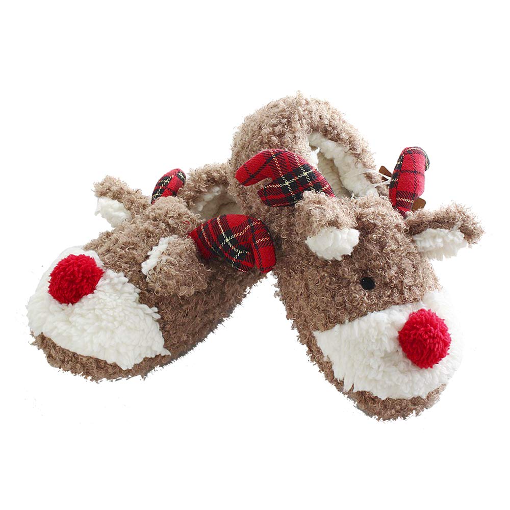 ANNALEMON Christmas Slippers for Women Fuzzy Reindeer House Shoes with Memory Foam 9 Brown - Medaid International