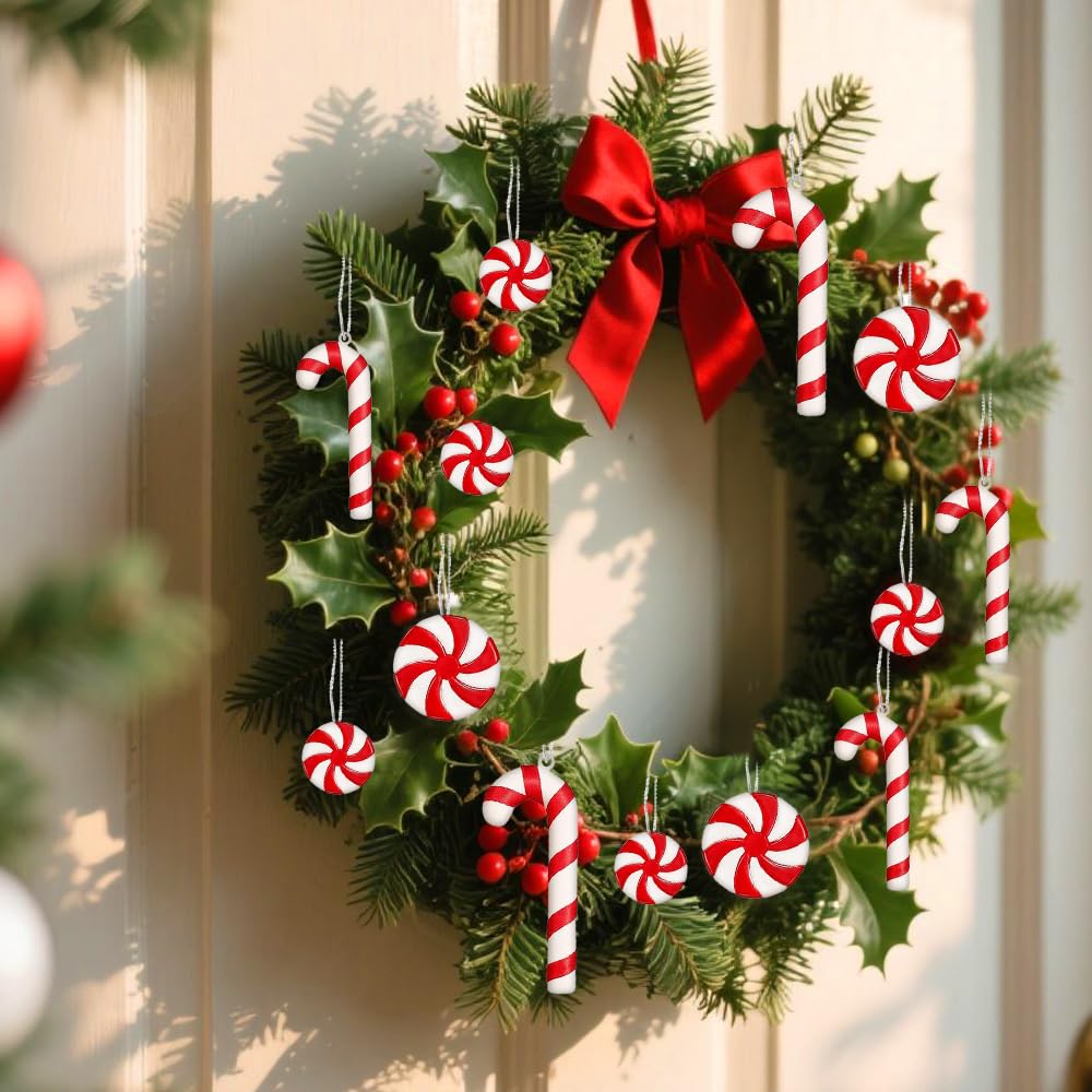 20Pcs Candy Cane Christmas Tree Hanging Ornaments, Chrismas Themed Plastic Candy Cane for Xmas Craft Home Party Decorative Supplies - Medaid International