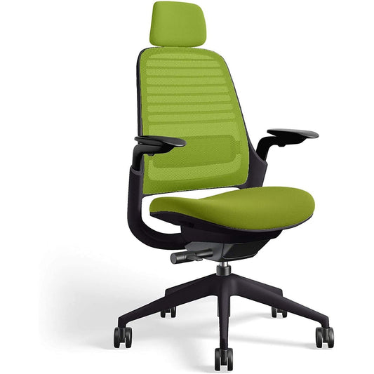 Steelcase Series 1 Office Chair with Headrest, Graphite Frame, Cogent Connect Wasabi, Hard Floor Casters - Medaid International
