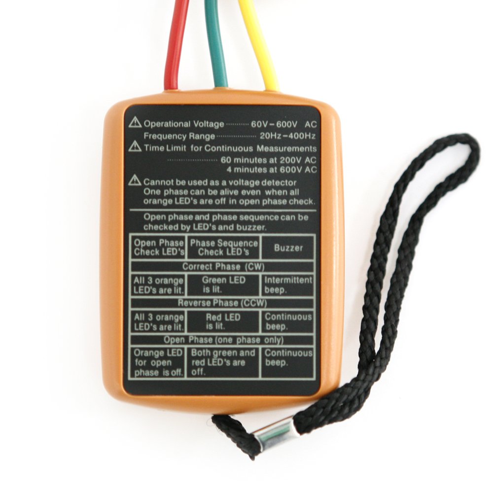 ATOPLEE 3 Phase Sequence Presence Rotation Tester Indicator Detector Meter with LED and Buzzer 60V~600V (3 Phase AC) - Medaid International