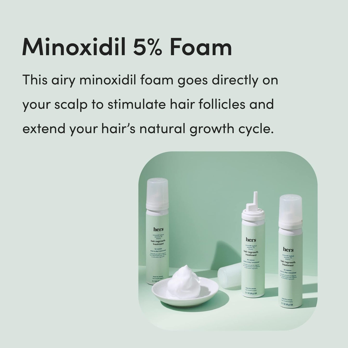 hers Hair Regrowth Treatment - Topical Minoxidil 5% Foam for Women - Extra Strength - Supports Thicker, Fuller Hair - Non-Greasy - Unscented, 2 Pack - Medaid International