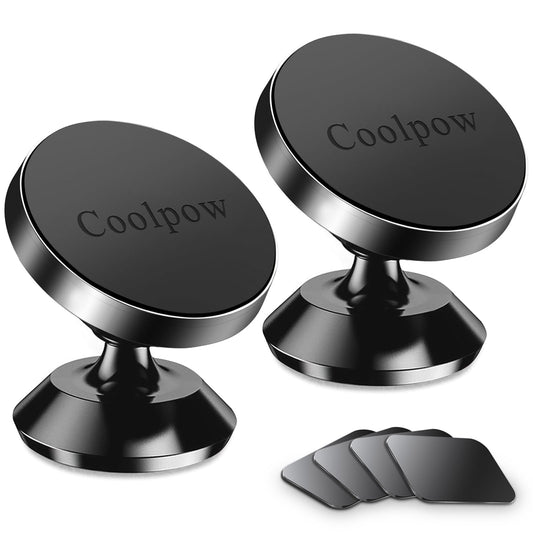 Coolpow【2 Packs 】Magnetic Phone Holder for car【Strong Magnet】phone holders for your car phone holder Mount for Car【4 Metal Plate】Universal Dash cell phone car mount for iphone Samsung car accessories - Medaid International