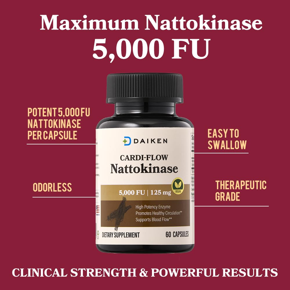 DAIKEN Nattokinase 5,000 FU, High Potency Nattokinase Supplement, Non-GMO & Vegan, Lab Tested, 60 Capsules (Pack of 2) - Medaid International