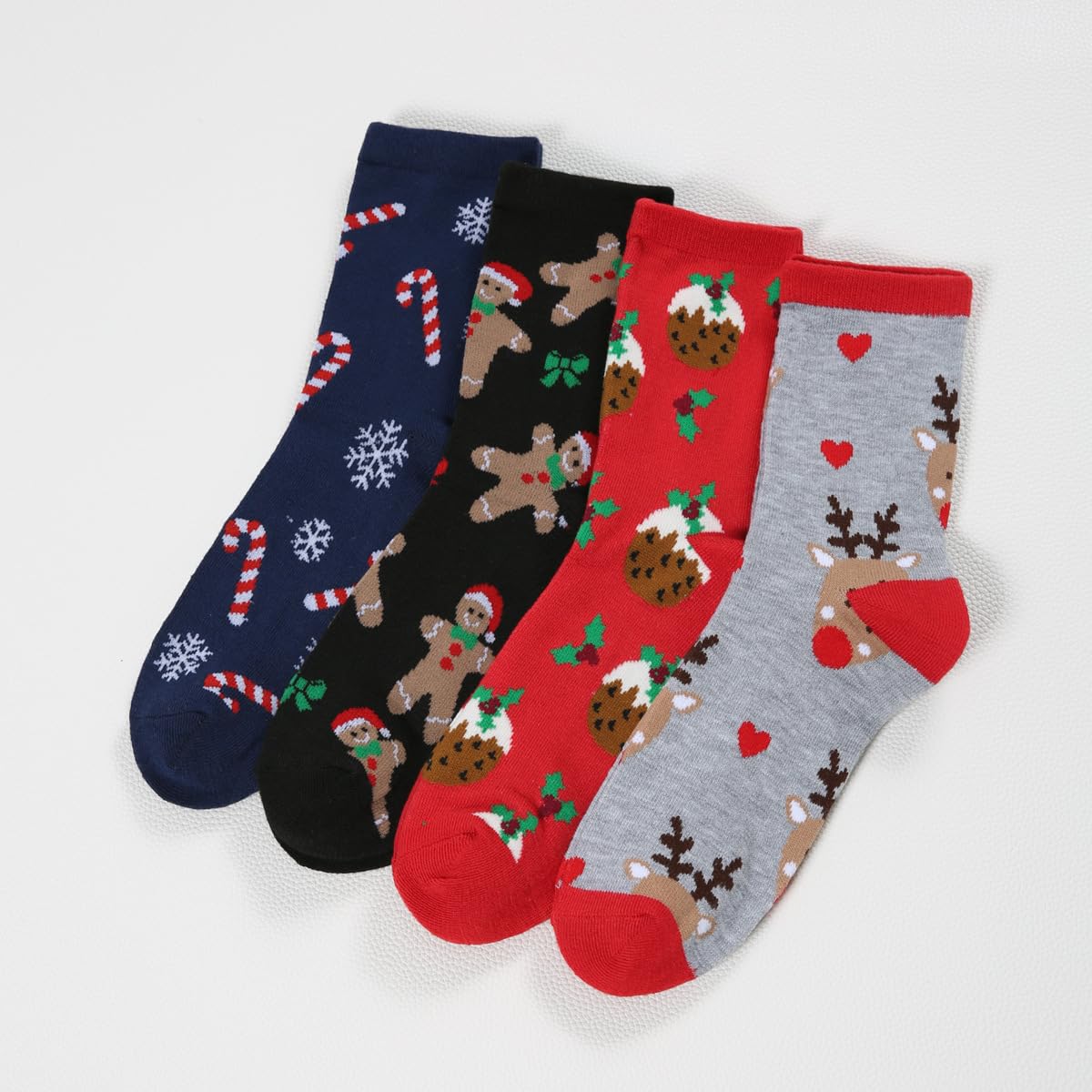 4 pairs of Christmas Socks, Reindeer Bells and Snowflakes Pattern, Women's Autumn and Winter Socks, Personalized Pattern and Color, suitable for Daily Wear, Give Friends a Unique Christmas Gift - Medaid International