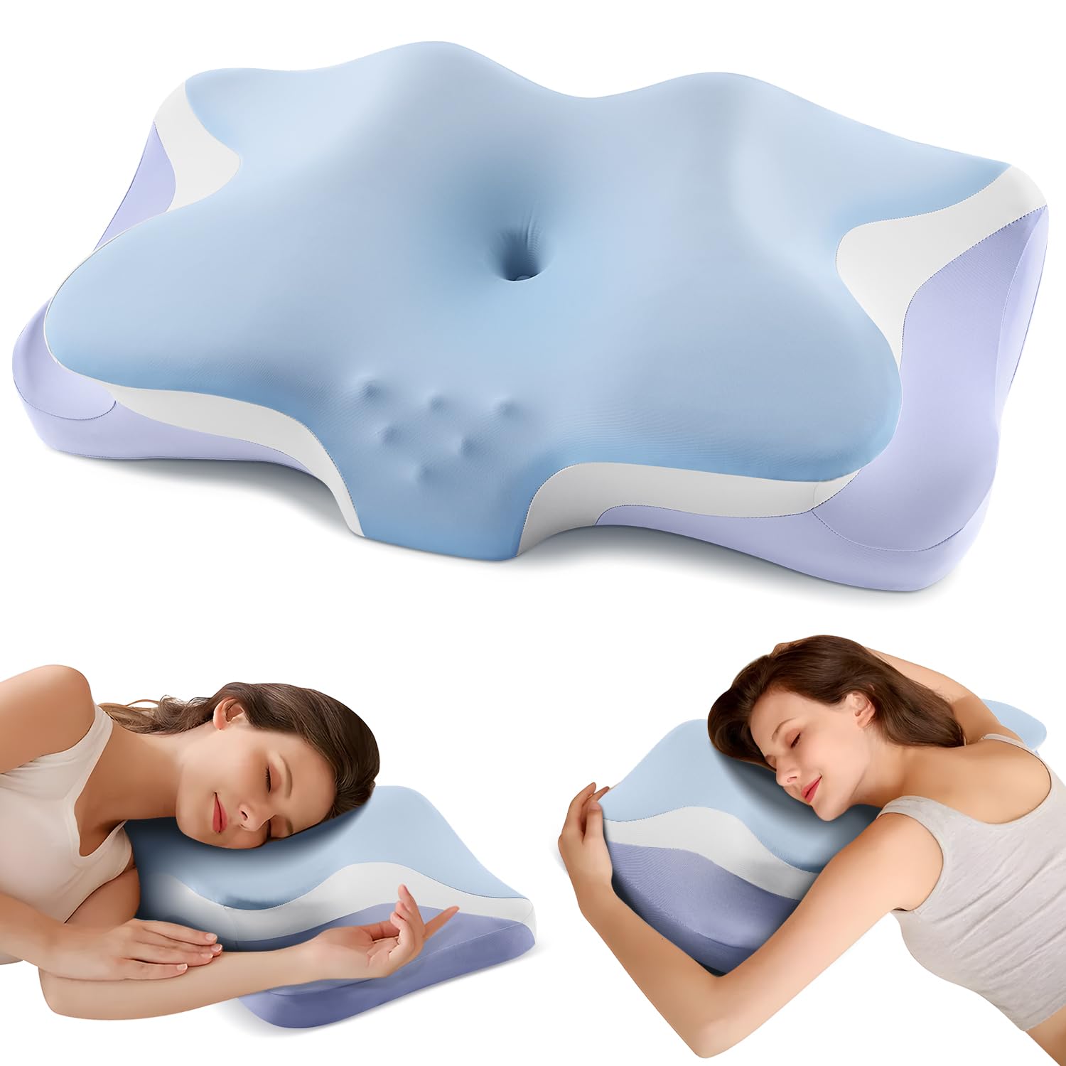 Cervical Pillow for Neck Pain Relief, Cooling Ergonomic Memory Foam Pillows for Sleeping with Luxury Anti-pilling Pillowcase, Contour Orthopedic Neck Support Pillow for Side Back Stomach Sleepers-Blue - Medaid International